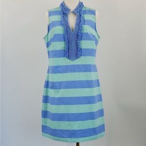 Sail to Sable Blue and Green Dress with Lace Detail